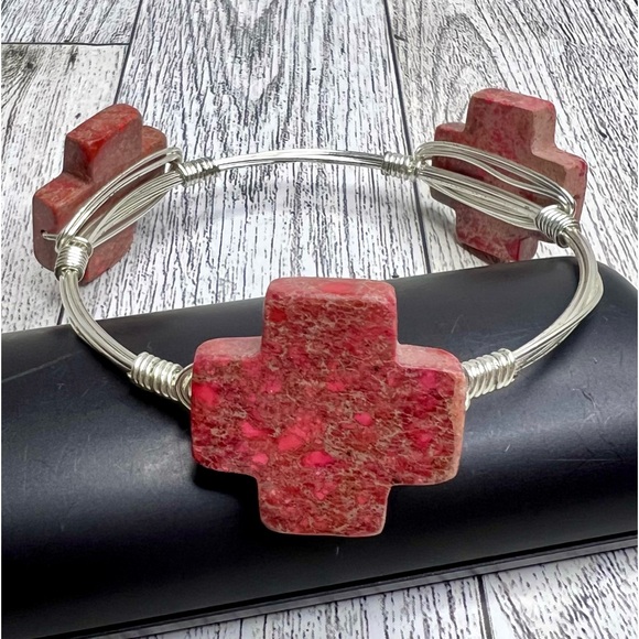 Artisan Stone Gem Bangle Wrist Bracelet Silver Toned Metal Wire Wrapped Handmade - Picture 10 of 10